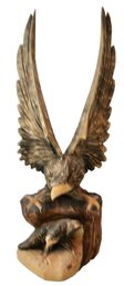 Vintage Hand Carved Wooden American Eagle And Chick, 18.5'H, No Signature