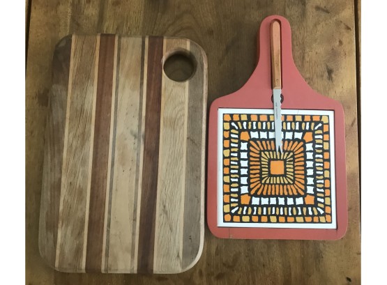 Exotic Wooden Cutting Board & Cheese Board W/Knife