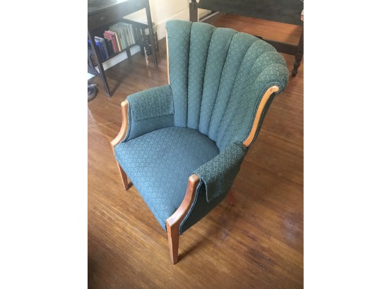 1980s Wood Frame Teal Upholstered Arm Chair