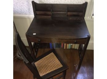 Dark Mission Style Oak Single Drawer Writing Desk & Chair