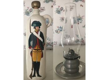 Pewter Lamp And Soldier Crock