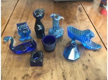 8 Pcs Blue And Cobalt Blue Glassware