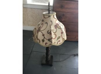 Turned Wood Table Lamp With Crewlel Shade