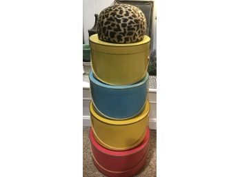 9 Pcs Stacking Hat Boxes And Lepard Hat