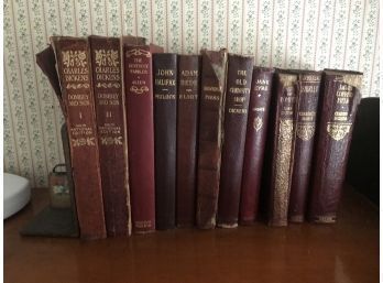 11 Various Burgundy Leather Bound Books