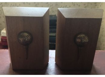Set Of Wood & Bronze Golf Theme Bookends