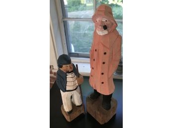 2 Hand-Carved Wooden Nautical Figures