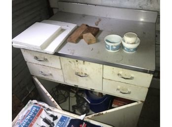 1950s Metal Formica Top Kitchen Cabinet With Contents