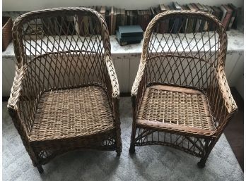 Pair Similar Natural Wicker Chairs (No Cushions)