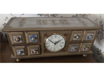 Vintage Tole Painted 4-Drawer Jewelry Box With Electric Clock