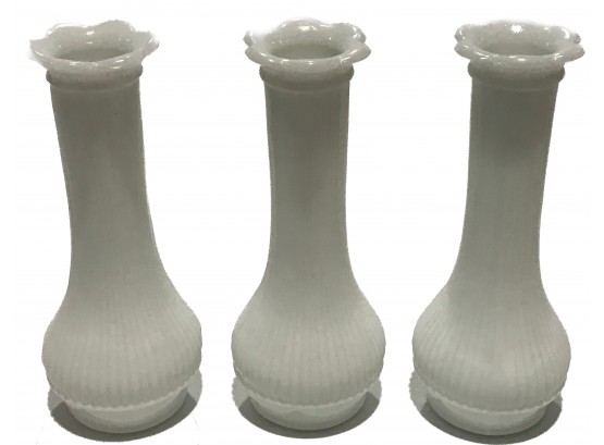Trio Of Milk Glass Bud Vases Marked Randall