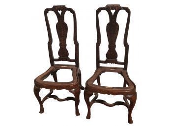 Pair 18thC Dutch Marquetry Side Chairs