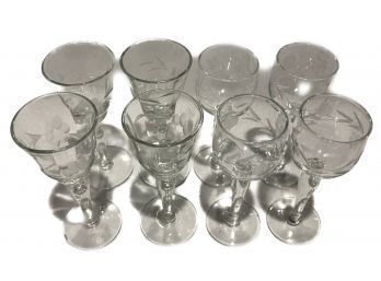 4 - 2 Pc Sets Etched Crystal Cordial Glasses - (8 Total Pcs)