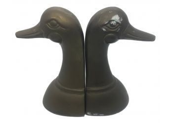 Pair Solid Brass Duck Bookends