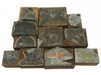 Vintage 11 Pcs Etched Copper Printing Blocks Of Wild Animals