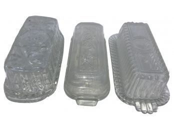 Lot Of 3 Vintage Pressed Glass Covered Rectangular Butter Dishes