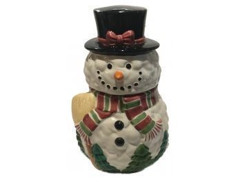 Frosty The Snowman Holding A Broom Ceramic Cookie Jar