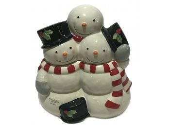 Winter Holiday 3 Snowmen Ceramic Cookie Jar