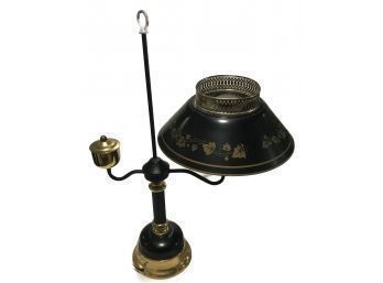 Vintage Electric Table Top Lamp Black Metal Shade And Brass