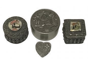 Group Of 4 Miniature Pewter And Metal Trinket Boxes
