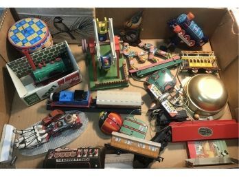 Lot Of Misc. Miniature Tin Lithograph Toys, Trains, Ferris Wheel And More