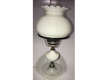 Vintage Hobnail Milk Glass Hurricane Style Lamp