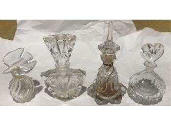 Selection Of 4 Clear Crystal Perfume Bottles