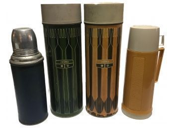 4 Vintage Thermos Hot And Cold Beverage Bottles