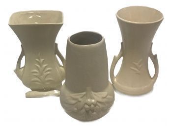 Vintage Collection Of 3 White Cream McCoy Pottery Vases