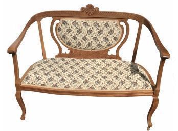 1850's Walnut Upholstered Settee With New Upholstery