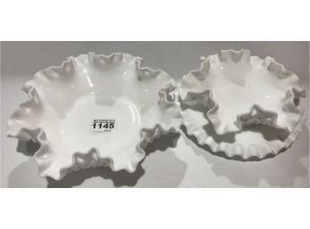 3 Pcs Fenton Hobnail Milk Glass Ruffled Bowls & Ruffled Under Plate