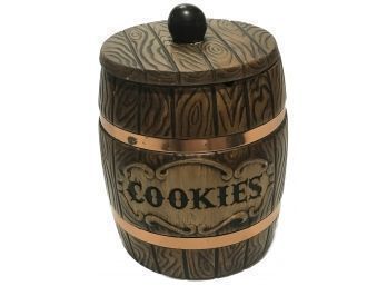 Faux Wooden Barrel Ceramic Cookie Jar