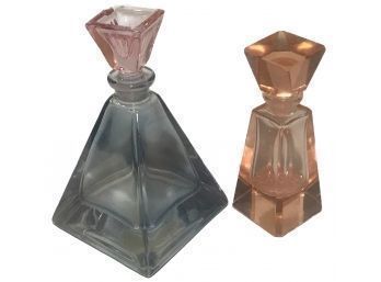 Pair Vintage Crystal Pyramid Perfume Bottles