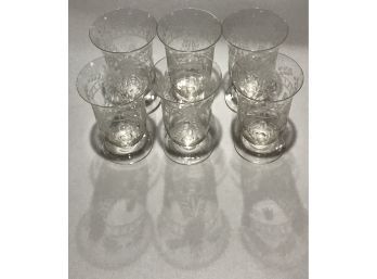Vintage Set Of 6 Finely Etched Crystal Footed Water Glasses