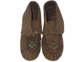 Pair Miniature Hand-made Indian Beaded Leather Moccasins