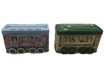 Vintage Pair Of 2 Lithograph Hersey Trolley Advertising Tins