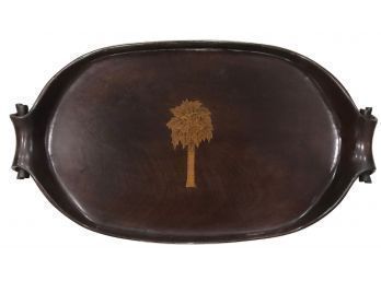 Fabulous Mahogany Carved Handle Marquetry Inlaid South Carolina Themed Serving Tray.