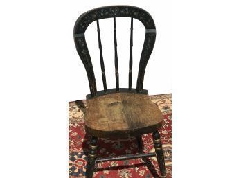 Antique Black Painted And Stenciled Side Chair