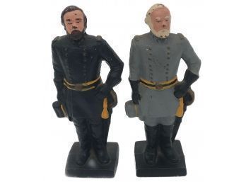 Antique Cold Painted Cast Iron Staues Of Civil War Union General Grant And Confederate General Lee