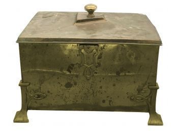 Wonderful Antique Footed Brass Cask Box With Finial And Lid