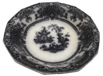 Early 19thC Brown & White (Mulberry) Transferware Bowl With Oriental Design