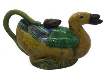 Chinese Export Majolica Peking Duck And Duckling Tea Pot