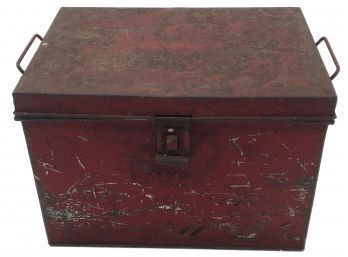 Antique Red Painted Tin Bread Or Pastry Safe With Pierced Sides And Hinged Handles