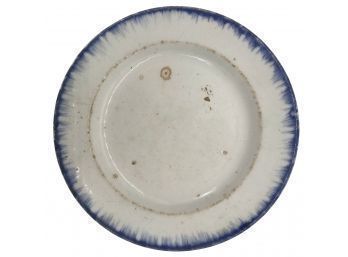 Antique English Ironstone Plate Stamped DAVIS, White With Blue Pulled Design