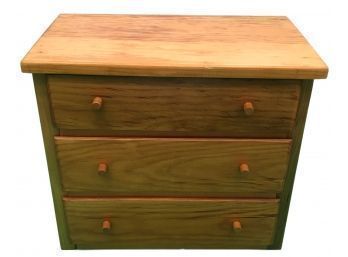 Vintage Diminutive  3-Drawer Fir Wood Table Top Jewelry Box Or Salesman Sample, Wooden Drawer Pulls