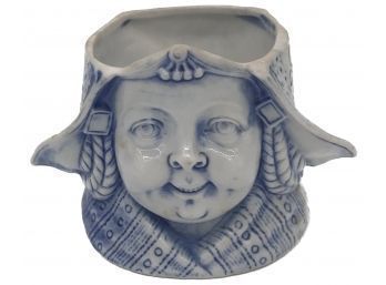 Vintage Possibly Antique Small Blue & White Dutch Girl With Bonnet Planter