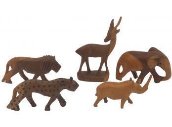 5 Vintage Carved Wooden African Safari Animals Tourist Souvenirs