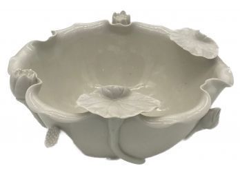 Vintage Fine Arts Ceramics Porcelain Blanc De Chine Lotus Flower Bowl With Raised Design