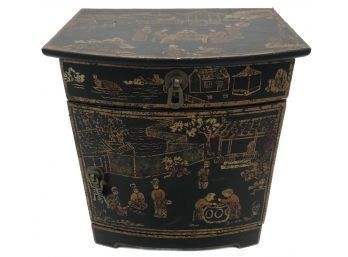 Late 20thC Diminutive Black Lacquered Chinoiserie Decorated Dresser Top Jewelry Box