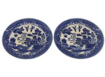 Pair Matching 'House Of Blue Willow' 9.25' Diam. Plates, Made In Japan